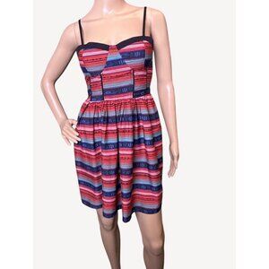 Band Of‎ Gypsies Striped Corset Bustier Mini Dress Smocking Red Blue Size Small